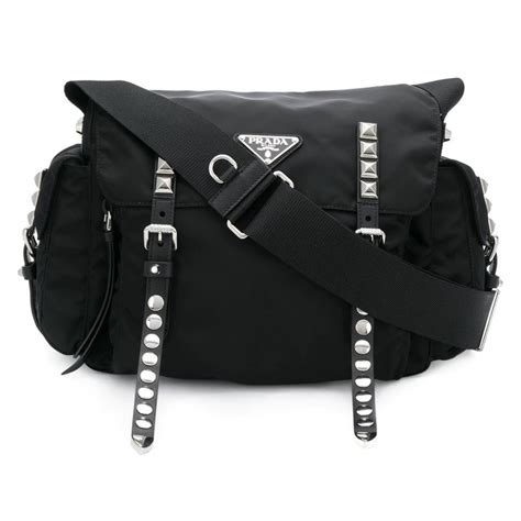 prada stud-detail belt black nylon leather backpack|prada re nylon belt bag.